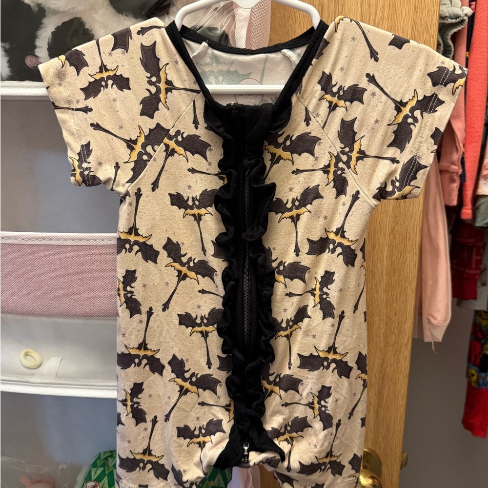 Bat Print Baby Romper with Ruffle bamboo